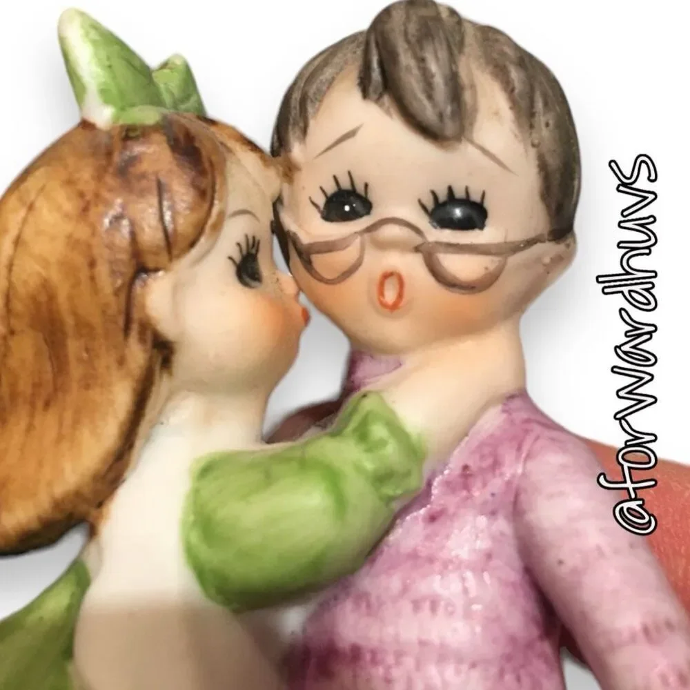 Vintage Lefton Porcelain Figurine - Girl Kissing Surprised Boy